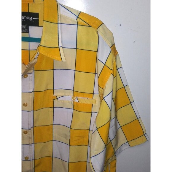 Mens Yellow Checkered Shirt 2XL Windowpane Plaid collared Stardom Collection EUC - Picture 5 of 10